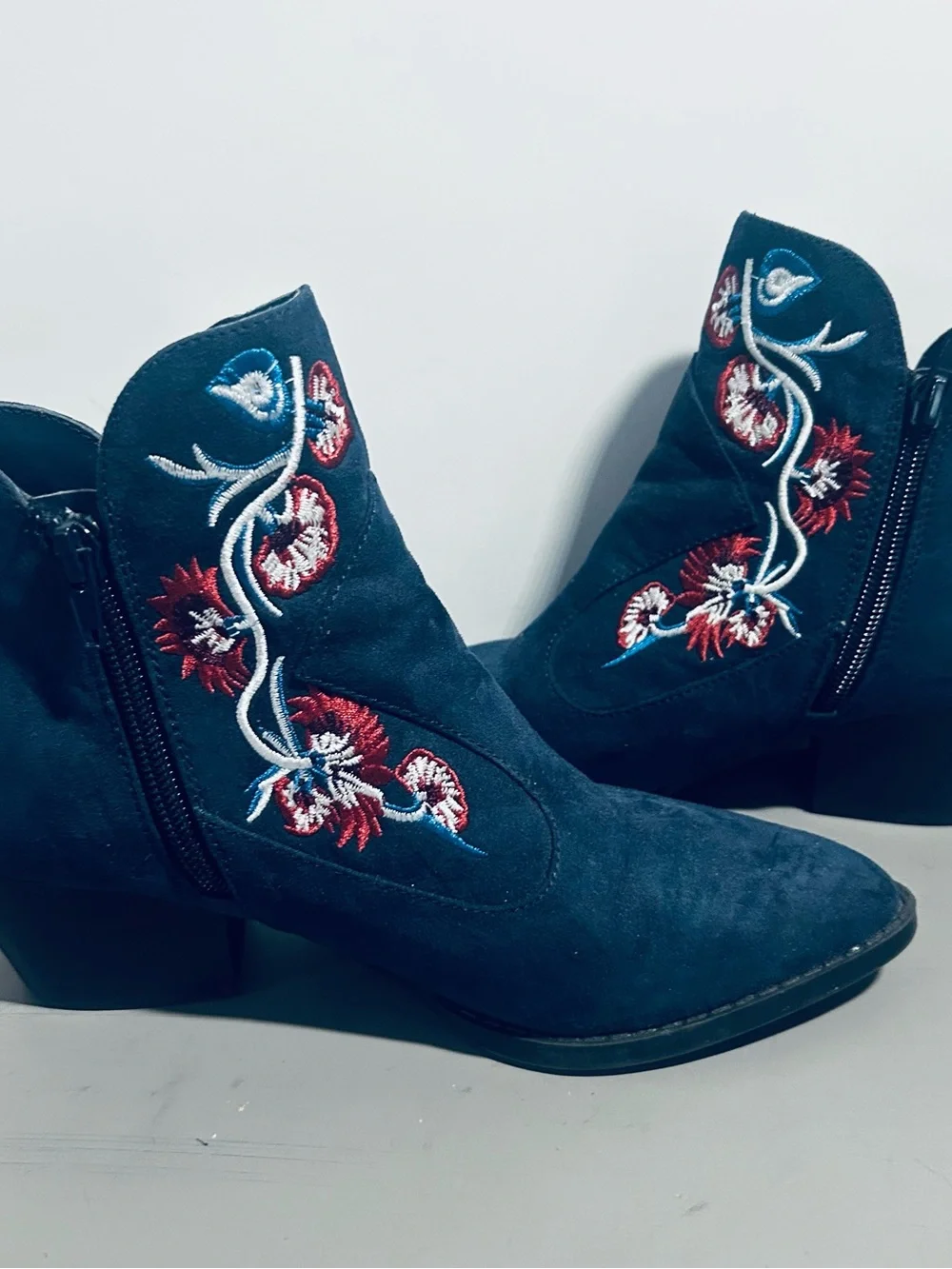 Carlos by Carlos Santana Navy Suede Layne Embroidered Wedge Booties